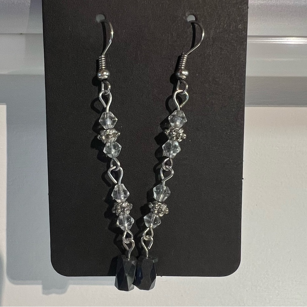 Clear crystal and genuine hematite beaded drop earrings